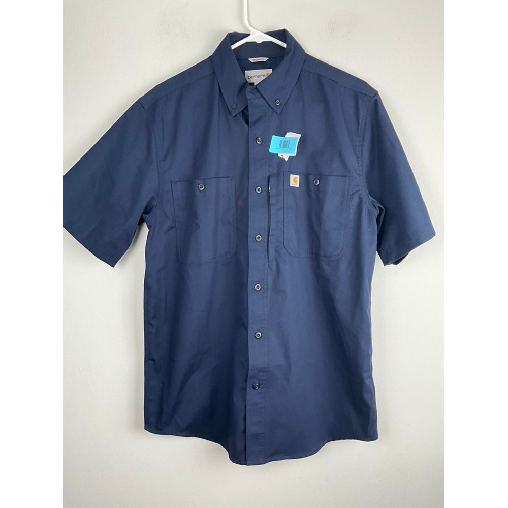 Carhartt Men's Navy‎ Blue Button Up Short Sleeve Work Shirt with Pockets